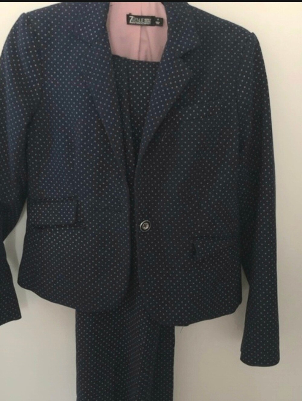 New York & Company Navy Blazer And Pants with White Microdots